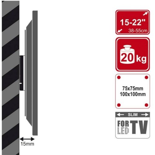 4world Uchwyt ścienny do LCD 15''-22'' VESA 75/100 udźwig 20kg czarny