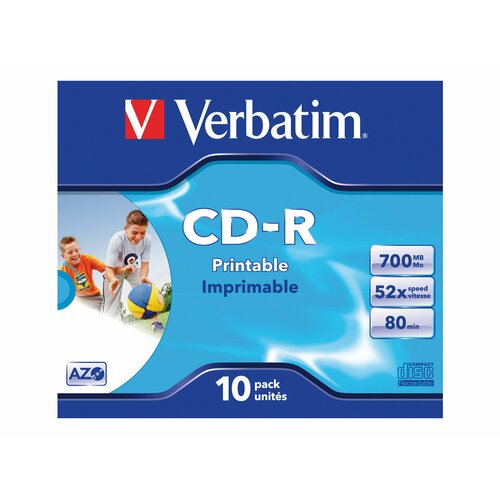 Verbatim CD-R 52x 700MB 10P JC Printable Azo 43325