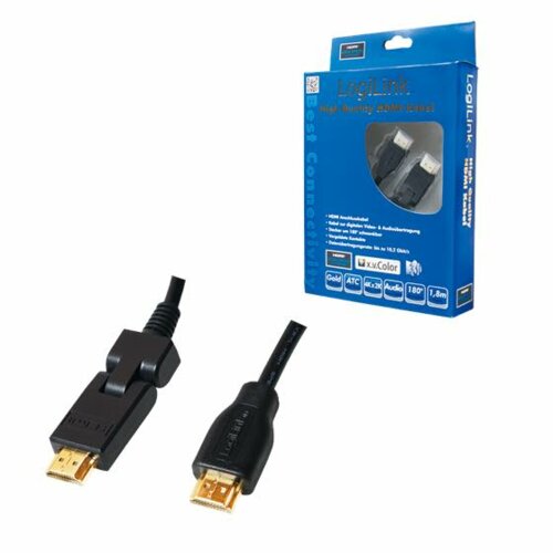 Kabel HDMI LogiLink CHB003 High Speed 1,8m, kątowy 180° czarny
