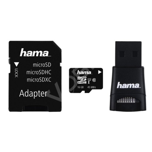 Hama Polska micro SDHC 16GB UHS Class U1,Class 10 + Adapter microSD-SD, Adapter microSD-USB