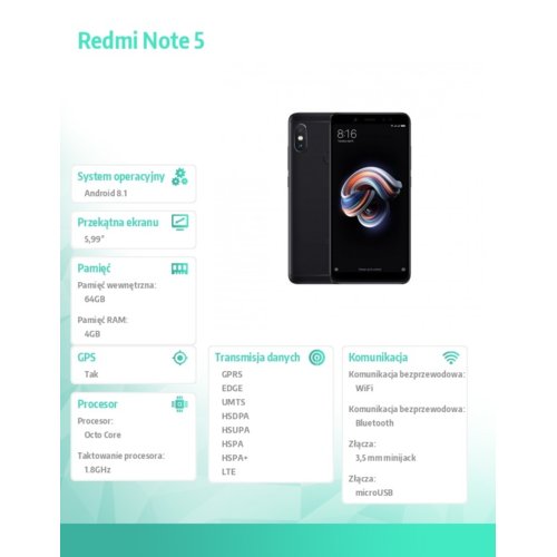 XIAOMI Redmi Note 5 Dual Sim 64GB Czarny
