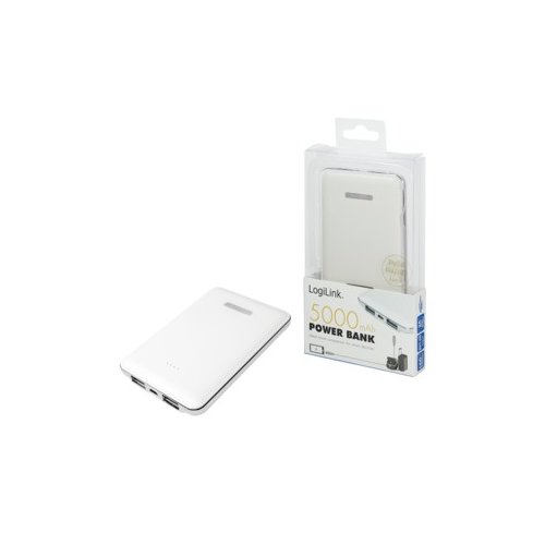 LogiLink Mobilny power-bank 5000 mAh, biały, skórzana tekstura