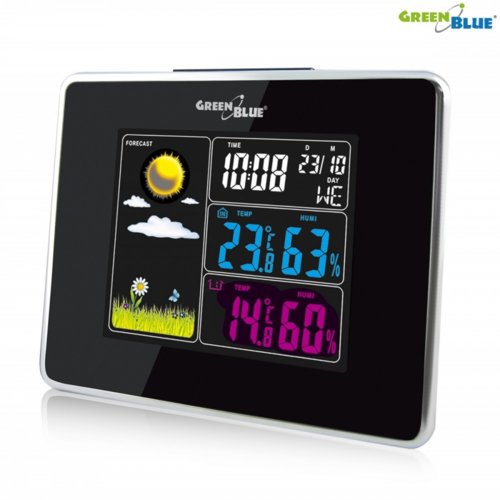 GreenBlue Stacja pogody bezprzewodowa IN/OUT temperatura wilgotność ładowarka USB GB142 black