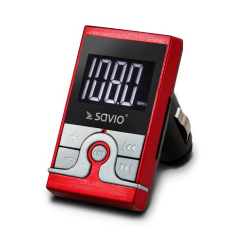 Transmiter FM Savio TR-08, 12V Ekran LED, Pilot Czerwono-Srebrny
