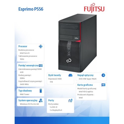 Fujitsu Esprimo P556/2 W10P 4G/1TBHDD/i5-7400/DVDROM                VFY:P5562P45HOPL
