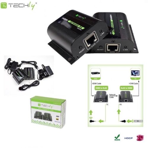 Extender HDMI Techly po skrętce Cat. 5e/6/6a/7, do 60m, z odbiornikiem IR, czarny 