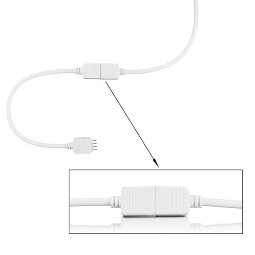 Whitenergy Złączka do taśm LED z kablem | RGB | dwustronna | IP20 | biała | 2 szt | 2 x 4 pin męski | 15 cm