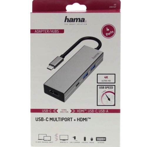 Adapter Hama Multiport USB-C, 2x USB-A 3.2, 1x TYP-C, 1x HDMI