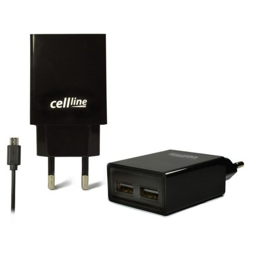 Cellline Ładowarka sieciowa 2xUSB + kabel microUSB 2A czarna