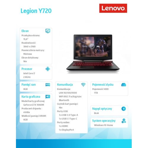 Lenovo Legion Y720-15IKB 80VR006APB W10H i7-7700HQ/8/1T/1060M/15/2YRS CI