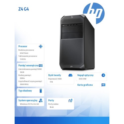 HP Inc. Z4 G4 Xeon W-2123 W10P 1TB/16G/DVD      2WU64EA