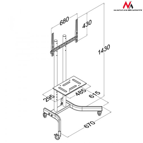 Maclean Profesjonalny stand wózek do telewizora na kółkach MC-739 max 40kg max 32-65''