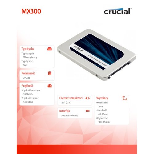 Crucial MX300 275GB 2.5' SATA 530/500 MB/s