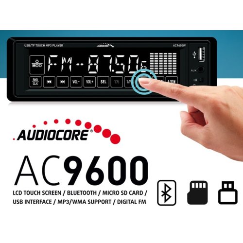 Audiocore Radioodtwarzacz dotykowy Audiocore AC9600W MP3/WMA/USB/SD RDS/Bluetooth handsfree + pilot