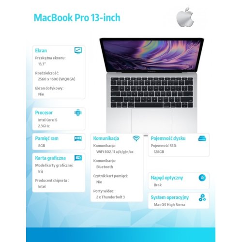 Apple 13-inch MacBook Pro: 2.3GHz dual-core i5, 128GB - Silver MPXR2ZE/A