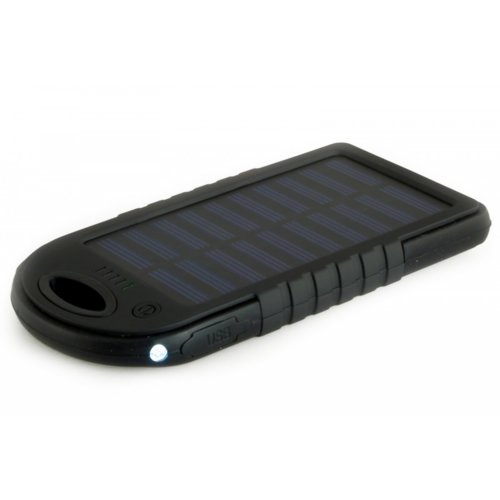 SUNEN PowerNeed - Powerbank 5000mAh z panelem solarnym 1.2W, USB 5V, 1A, Li-Poly, LED, czarny