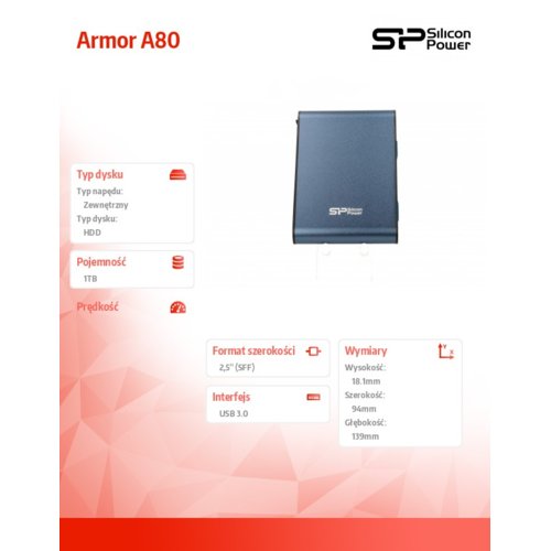 Dysk zewnętrzny Silicon Power ARMOR A80 1TB 2.5" USB3.0 PANCERNY Blue