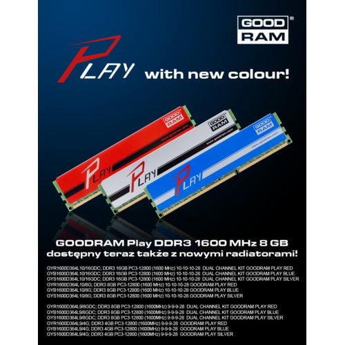 Pamięć DDR3 GOODRAM PLAY 8GB (2x4GB)/1600MHz 9-9-9-28 RED
