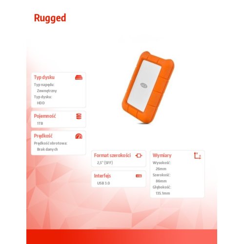 LaCie Rugged 1TB USB 3.1 2,5'' STFR1000800