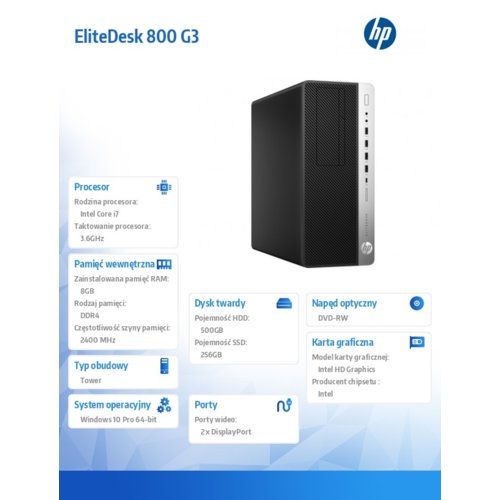 HP Inc. EliteDesk 800TWR G3 i7-7700 500+256/8G/W10P  1KA57EA