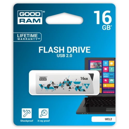 Goodram Flashdrive Cl!ck 16GB USB 2.0 biały z kolorowymi elementami