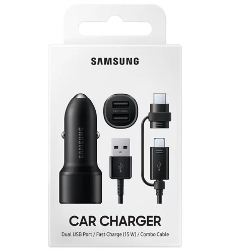 Ładowarka samochodowa Samsung Dual Car Charger Black 15W z kablem Combo EP-L1100WBEGEU