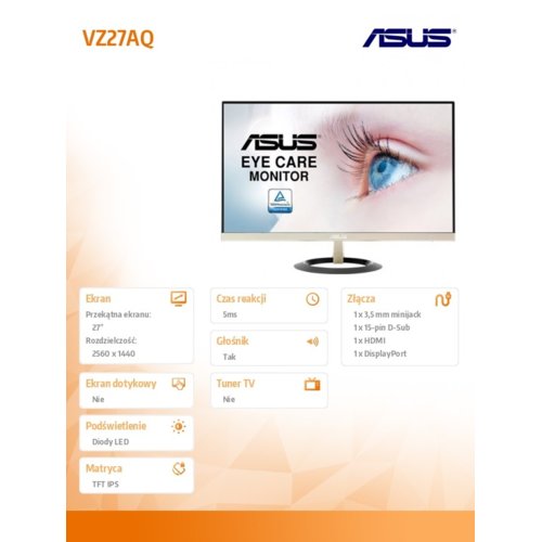 Monitor Asus 27" VZ27AQ IPS VGA HDMI głośniki