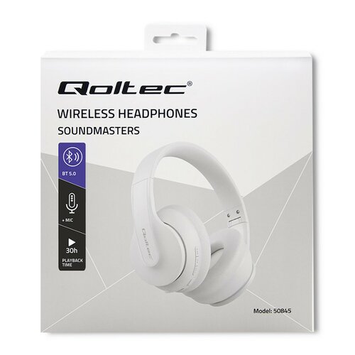 Słuchawki bezprzewodowe Qoltec BT 5.0 AB nauszne białe