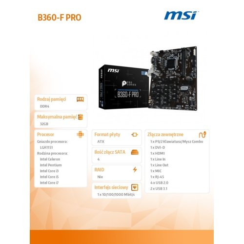 MSI B360-F PRO s1151 B360 2DDR4 USB3.0 ATX