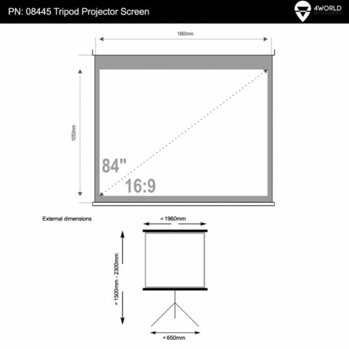 4world Ekran projekcyjny na statywie 186x105 (84", 16:9) Biały matowy