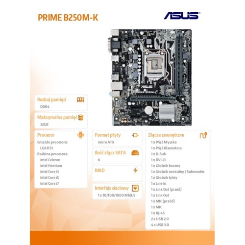 Asus PRIME B250M-K s1151 B250 USB3.0/M.2