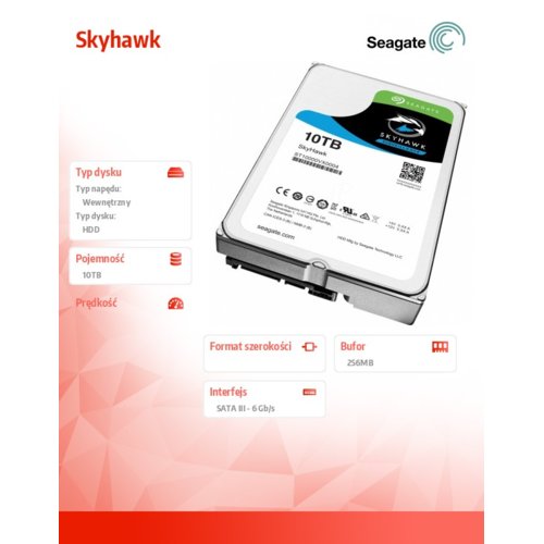 Seagate Skyhawk 10TB 3,5''256MB ST10000VX0004