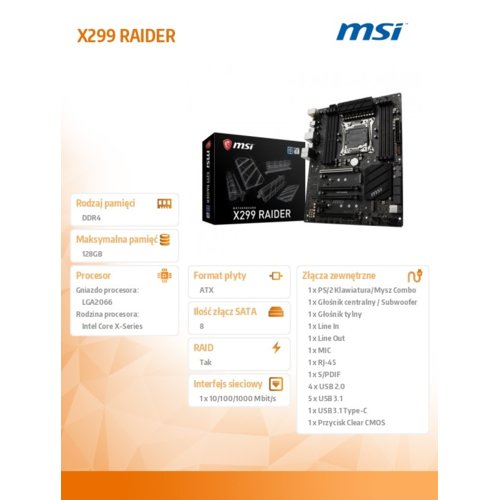 MSI X299 RAIDER s2066 8DDR4 3USB3.1/2M.2 ATX