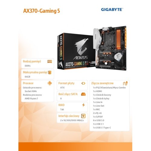 Gigabyte GA-AX370-Gaming 5 AM4 X370 4DDR4 6USB3/HDMI/M2 ATX
