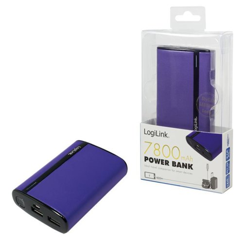 LogiLink Mobilny power-bank 7800 mAh, fioletowy, skórzana tekstura