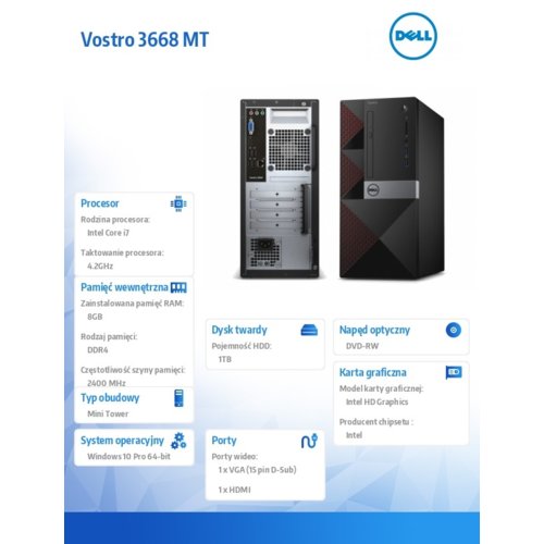 Dell Komputer Vostro3668/Core i7-7700/8GB/1TB/Int/W10P