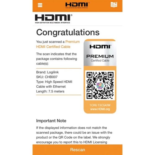 Kabel HDMI LogiLink CHB007 Premium Ultra HD 7,5m