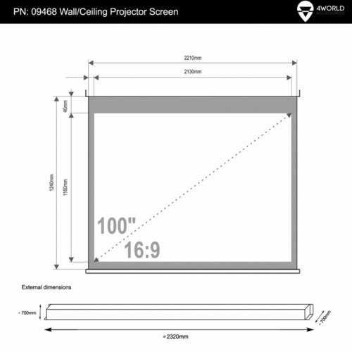 4World Ekran Projection screen(ciling)+pilot 221x124