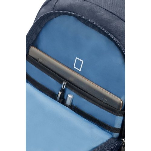 Samsonite Plecak na notebooka 33G-41-001 14,1" Morski Szary, błękitne akcenty i logo American Tourister.