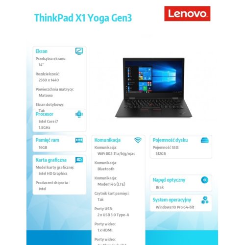 Laptop Lenovo ThinkPad X1 Yoga I7-8550U 16GB 512GB SSD