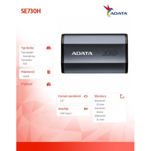 Adata SSD SE730H 512 GB 1.8" USB-C 3D Tytanowy