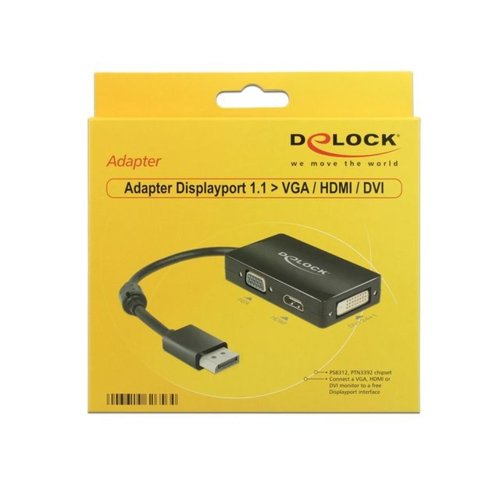 Delock Adapter Displayport 1.1 ->HDMI/VGA/DVI 16cm