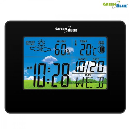 GreenBlue Stacja pogody zegar kalendarz fazy księżyca GB148 B black
