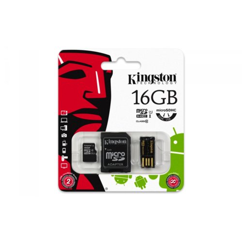 Karta pamięci Kingston Micro SDHC 16GB Class 10 + czytnik USB2.0 + SD Adapter MBLY10G2/16GB