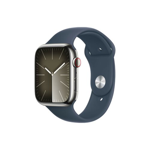 Smartwatch Apple Watch Series 9 GPS + Cellular stal nierdzewna 45mm srebrny + opaska sportowa M/L sztormowy błękit