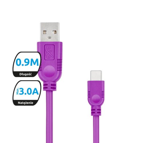 Kabel USB 2.0 eXc WHIPPY USB A(M) - USB 3.1 TYPU C(M) 5-pin, 0,9m, fioletowy 