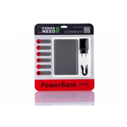 SUNEN PowerNeed - Ultracienki Power Bank 10000mAh, USB 5V, 1 A i 5V, 2.1A, grafitowy