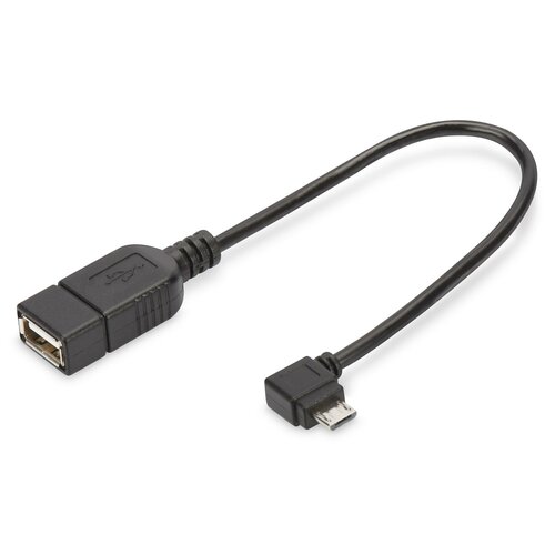 ASSMANN Kabel adapter USB 2.0 HighSpeed OTG Typ microUSB B kątowy/USB A M/Ż czarny 0,15m
