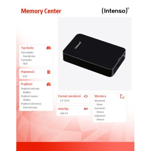 Intenso 8TB 3,5'' HDD USB 3.0 MEMORYCENTER Black