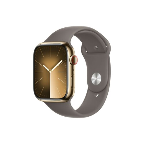 Smartwatch Apple Watch Series 9 GPS + Cellular stal nierdzewna 45mm złoty + opaska sportowa M/L popielaty brąz